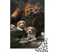 Rompecabezas De 1000 Piezas para Adolescentes Rompecabezas Farm Fresh Friends Rooster, Puppies, and Sunflowers Rompecabezas Juguetes DIY Decoración del Hogar Regalos Y Cumpleaños Únicos 70x50cm/1000p