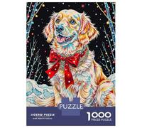 Rompecabezas De 1000 Piezas para Adolescentes Rompecabezas Festive Dog Portrait with Christmas Bow Rompecabezas Juegos Relajantes Una Obra De Arte Cumpleaños 52x38cm/1000pcs