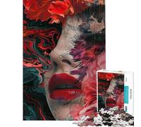 Rompecabezas de 1000 Piezas para Adolescentes Rompecabezas Floral con diseño de Rostro para Adultos Juegos Familiares una Obra de Arte Que supone un Reto completar (tamaño 38x52cm)