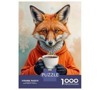 Rompecabezas De 1000 Piezas Para Adolescentes Rompecabezas Fox in Orange Hoodie Holding Coffee Cup Rompecabezas Juegos Familiares Carrera De Velocidad Manual Regalos De Cumpleaños Y Únicos 70x50cm/100