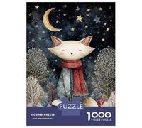 Rompecabezas De 1000 Piezas para Adolescentes Rompecabezas Fox in Winter Night Watercolor Rompecabezas para Adultos Juegos Relajantes Desafío Difícil 52x38cm/1000pcs