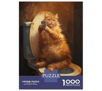 Rompecabezas De 1000 Piezas para Adolescentes Rompecabezas Funny Cat Taking A Selfie at Bathroom Rompecabezas Juegos Relajantes Una Obra De Arte Cumpleaños 52x38cm/1000pcs