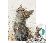 Rompecabezas de 1000 Piezas para Adolescentes Rompecabezas Gatito Mirando hacia Arriba Juegos relajantes Divertidos y con Humor para cumpleaños y Navidad (Tamaño 38x26cm)