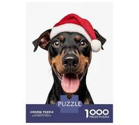 Rompecabezas De 1000 Piezas para Adolescentes Rompecabezas German Pinscher Dog with Santa Hat Portrait Rompecabezas para Adultos Juego Práctico Patrón De Montaje 70x50cm/1000pcs