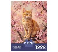 Rompecabezas De 1000 Piezas para Adolescentes Rompecabezas Ginger Cat in Cherry Blossom Rompecabezas para Adultos Juegos Relajantes Desafío Difícil 52x38cm/1000pcs