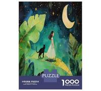 Rompecabezas De 1000 Piezas para Adolescentes Rompecabezas Girl and Cat Moon Night para Adolescentes Juegos Divertidos Una Obra De Arte para Cumpleaños, Navidad 70x50cm/1000pcs