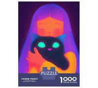 Rompecabezas De 1000 Piezas para Adolescentes Rompecabezas Girl Hugging Black Cat Rompecabezas Juegos Familiares Carrera De Velocidad Manual Regalos De Cumpleaños Y Únicos 52x38cm/1000pcs