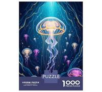 Rompecabezas De 1000 Piezas para Adolescentes Rompecabezas Glowing Jellyfish in Deep Blue Sea Rompecabezas Juego De Ingenio Mejora La Memoria Difícil Y Desafiante 70x50cm/1000pcs