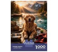 Rompecabezas De 1000 Piezas para Adolescentes Rompecabezas Golden Retriever by A Mountain Lake Rompecabezas Juego De Ingenio Mejora La Memoria Difícil Y Desafiante 38x26cm/1000pcs