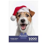 Rompecabezas De 1000 Piezas para Adolescentes Rompecabezas Happy Parson Russell Terrier Dog with Santa Hat Rompecabezas para Adultos Juego Práctico Patrón De Montaje 52x38cm/1000p