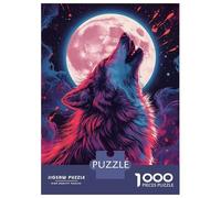 Rompecabezas De 1000 Piezas para Adolescentes Rompecabezas Howling Wolf Under Pink Moon Art Rompecabezas Juegos Familiares Decoración del Hogar Regalos Y Cumpleaños Únicos 70x50cm/1000pcs