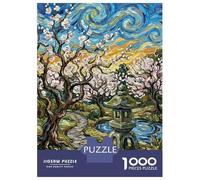 Rompecabezas De 1000 Piezas Para Adolescentes Rompecabezas Japanese Garden Painting with Blossoms And Pagoda Para Adultos Juego Familiar Análisis Y Lógica Ayuda Al Cerebro A Ejercitarse 38x26cm/1000pc