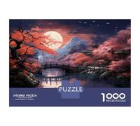 Rompecabezas De 1000 Piezas para Adolescentes Rompecabezas Japanese Garden with Full Moon Rompecabezas Juegos Relajantes Una Obra De Arte Cumpleaños 38x26cm/1000pcs