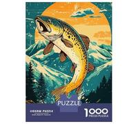 Rompecabezas De 1000 Piezas para Adolescentes Rompecabezas Jumping Trout Mountain Sunset Rompecabezas Juegos Relajantes Regalo De Cumpleaños Regalos para Reducir El Estrés 38x26cm/1000pcs