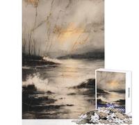 Rompecabezas de 1000 Piezas para Adolescentes Rompecabezas Kintsugi Paisaje costero en Oro Juguete Educativo Regalo de cumpleaños Juego de ingenio Ayuda a ejercitar el Cerebro tamaño 38x26cm
