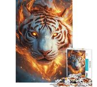 Rompecabezas de 1000 Piezas para Adolescentes Rompecabezas Majestuosidad del Tigre en Llamas para Adultos Alivia el estrés Interacción Entre Padres e Hijos Regalo de cumpleaños 38x26cm