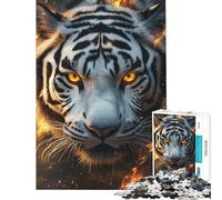 Rompecabezas de 1000 Piezas para Adolescentes Rompecabezas Mirada de Tigre Blanco ardiente para Adultos antiestrés interacción Entre Padres e Hijos Regalo de cumpleaños obsequios 38x52cm