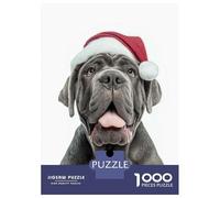Rompecabezas De 1000 Piezas para Adolescentes Rompecabezas Neapolitan Mastiff Dog with Santa Hat Portrait Rompecabezas para Adultos Juego Práctico Patrón De Montaje 38x26cm/1000pc