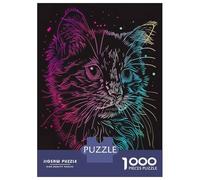 Rompecabezas De 1000 Piezas para Adolescentes Rompecabezas Neon Cat Animal Rompecabezas para Adultos Juego Práctico Una Obra De Arte para Cumpleaños, Navidad 52x38cm/1000pcs