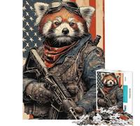 Rompecabezas de 1000 Piezas para Adolescentes Rompecabezas patriótico de Soldado Panda Rojo para Adultos Juguete de decoración de Pared Mejora la Memoria Regalo de cumpleaños (38x26cm)