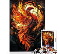 Rompecabezas de 1000 Piezas para Adolescentes Rompecabezas Phoenix con vidrieras Juegos educativos una Obra de Arte Juguetes para armar con póster y Hoja de Preguntas a Juego (50x75cm)