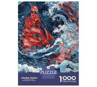 Rompecabezas De 1000 Piezas para Adolescentes Rompecabezas Pirate Ship Ocean Waves Art Print para Adolescentes Juegos Divertidos Una Obra De Arte para Cumpleaños, Navidad 52x38cm/1000pcs