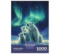Rompecabezas De 1000 Piezas para Adolescentes Rompecabezas Polar Bear Family Under Aurora Borealis Rompecabezas para Adultos Juego Familiar Análisis Y Lógica Cumpleaños 38x26cm/1000p