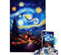 Rompecabezas de 1000 Piezas para Adolescentes Rompecabezas Pueblo de la Noche Estrellada para Adultos Juego práctico Decoración del hogar Interacción Entre Padres e Hijos (Tamaño 38x26cm)