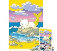 Rompecabezas de 1000 Piezas para Adolescentes Rompecabezas Purrmaid︰ Gato Sirena en la Playa Juguetes antiestrés Regalo para cumpleaños Juego práctico Ayuda a ejercitar el Cerebro tamaño 50x75cm