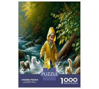 Rompecabezas De 1000 Piezas para Adolescentes Rompecabezas Raincoat Boy with Cats in Stream Rompecabezas Juguetes DIY Decoración del Hogar Regalos Y Cumpleaños Únicos 70x50cm/1000pcs