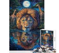 Rompecabezas de 1000 Piezas para Adolescentes Rompecabezas Reflejo de león a la luz de la Luna Rompecabezas para Adultos Juegos Divertidos Una Obra de Arte Oferta como Regalos para Toda la Familia