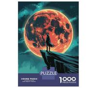 Rompecabezas De 1000 Piezas para Adolescentes Rompecabezas Silhouette on Cliff with Red Moon Rompecabezas para Adultos Juego Práctico Patrón De Montaje 70x50cm/1000pcs