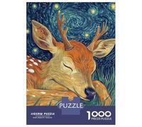 Rompecabezas De 1000 Piezas para Adolescentes Rompecabezas Sleeping Deer Under Starry Night para Adultos Juego Familiar Análisis Y Lógica Ayuda Al Cerebro A Ejercitarse 38x26cm/1000pcs