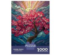 Rompecabezas De 1000 Piezas para Adolescentes Rompecabezas Stained Glass Cherry Blossom Tree Rompecabezas Juegos Familiares Decoración del Hogar Regalos Y Cumpleaños Únicos 38x26cm/1000pcs