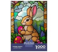 Rompecabezas De 1000 Piezas para Adolescentes Rompecabezas Stained Glass Easter Bunny Rompecabezas Juguetes DIY para La Diversión Familiar para Cumpleaños, Navidad 38x26cm/1000pcs