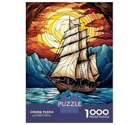 Rompecabezas De 1000 Piezas para Adolescentes Rompecabezas Stained Glass Sailboat at Sunset Rompecabezas para Adultos Juego Práctico Una Obra De Arte para Cumpleaños, Navidad 38x26cm/1000pcs