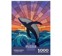 Rompecabezas De 1000 Piezas para Adolescentes Rompecabezas Stained Glass Whale Leaping from Ocean Rompecabezas Juegos Relajantes Una Obra De Arte Cumpleaños 52x38cm/1000pcs