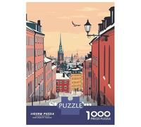 Rompecabezas De 1000 Piezas para Adolescentes Rompecabezas Stockholm, Sweden Cityscape Illustration para Adultos Juego Familiar Análisis Y Lógica Ayuda Al Cerebro A Ejercitarse 38x26cm/1000pcs