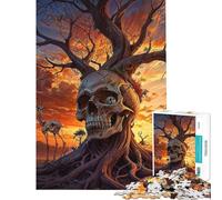 Rompecabezas de 1000 Piezas para Adolescentes Rompecabezas Surrealista de Puesta de Sol con Calavera y árbol Rompecabezas para Adultos Juguete de decoración de Pared patrón de Montaje únicos