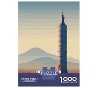 Rompecabezas De 1000 Piezas para Adolescentes Rompecabezas Taipei 101, Taiwan Skyline Illustration Juego Práctico Carrera De Velocidad Manual Oferta como Regalos para Toda La Familia 52x38cm/1000pcs