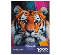 Rompecabezas De 1000 Piezas para Adolescentes Rompecabezas Tiger Portrait with Abstract Strokes Rompecabezas para Adultos Juego Práctico Patrón De Montaje 38x26cm/1000pcs