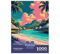 Rompecabezas De 1000 Piezas para Adolescentes Rompecabezas Tropical Beach with Bungalows and Palms Juego Práctico Carrera De Velocidad Manual Oferta como Regalos para Toda La Familia 38x26cm/1000pcs