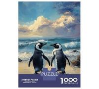 Rompecabezas De 1000 Piezas para Adolescentes Rompecabezas Two Penguins on A Beach Painting Rompecabezas Juego De Ingenio Mejora La Memoria Difícil Y Desafiante 70x50cm/1000pcs
