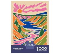 Rompecabezas De 1000 Piezas para Adolescentes Rompecabezas Vibrant Abstract Landscape with River and Sun Juego Familiar De Rompecabezas Carrera De Velocidad Manual Cumpleaños 70x50