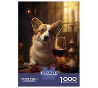 Rompecabezas De 1000 Piezas para Adolescentes Rompecabezas Welsh Corgi Glass Red Wine Rompecabezas Juegos Relajantes Una Obra De Arte Cumpleaños 52x38cm/1000pcs