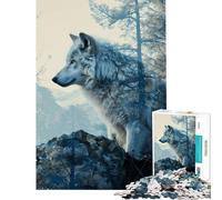 Rompecabezas de 1000 Piezas para Adolescentes Rompecabezas White Wolf Double Exposure 1000 Piezas Juguetes de decoración para el hogar diversión Familiar únicos de cumpleaños y Navidad (75x50cm)