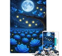 Rompecabezas de 1000 Piezas para Adolescentes Rosas Azules pájaros Luna y Estrellas Ayuda a ejercitar el Cerebro Regalo de cumpleaños Juguete Decorativo para la Pared Apto para Mayores de 14 años