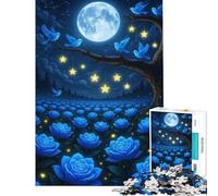 Rompecabezas de 1000 Piezas para Adolescentes Rosas Azules pájaros Luna y Estrellas Diversión en casa Regalo de cumpleaños Juego Imposible para Mayores de 14 años Juego de Rompecabezas 50x75cm