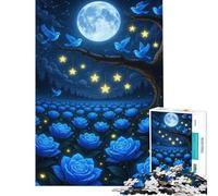 Rompecabezas de 1000 Piezas para Adolescentes Rosas Azules pájaros Luna y Estrellas Ideal para cumpleaños y Navidad Una Obra de Arte Juegos relajantes para Mayores de 14 años (38x52cm)