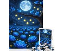 Rompecabezas de 1000 Piezas para Adolescentes: Rosas Azules pájaros Luna y Estrellas Juguete Educativo Regalo de Amigo Secreto Juego Educativo colección de Artistas Bellas Artes tamaño 50x75cm